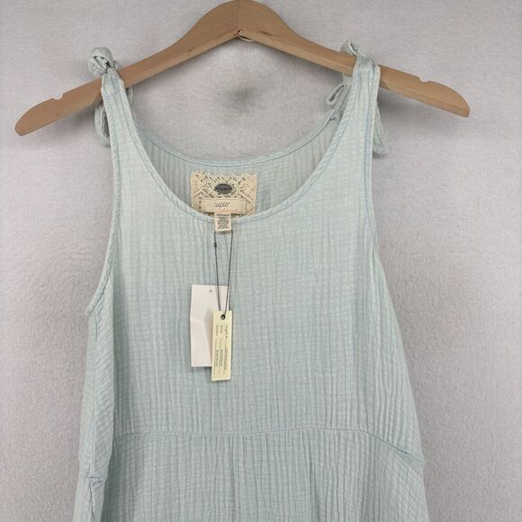 CUPIO Dress XS BLUSH Cotton Crinkled Gauze Tank Tiered Maxi Sleeveless Blue NEW - Picture 4 of 14